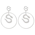 Punk style silver-tone alloy snake earrings with double snake design and scale texture - Double-Layer Snake Hoop Style (6138)