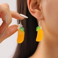 Creative orange fruit drop earrings with realistic pulp texture and green leaf design - White Gold Orange Slices