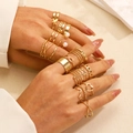 Goldenes Stapelring-Set mit Schmetterlings-, Herz- und Perlendetails für Damen - Gold Schmetterling Herz Mehrfach-Stil (5434)