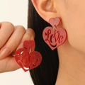 Sparkly red glitter acrylic heart drop earrings with Love cutout lettering - Red Glitter Hollow Heart (DZ-467)