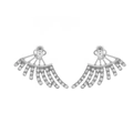 Silver drop earrings with wing-shaped sparkling zirconia stones in fan jacket style - Silver