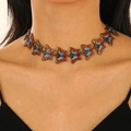 Retro butterfly choker necklace with colorful enamel inlay on bronze alloy band - Antique Bronze Enamel Butterfly Necklace (N-1091)