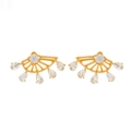 Vintage gold-plated hollow fan-shaped earrings with zircon and teardrop charms - Gold