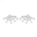 Elegant silver fan-shaped stud earrings with sparkling drop-shaped clear zircons - Silver