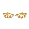 Golden fan-shaped teardrop earrings with heart accents and white zircon stones - Gold
