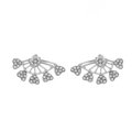 Silver fan-shaped drop earrings with micro-pave zircon heart charms in a vintage style - Fan and Heart Embellished Design (White K 3560) / Silver