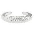 Silver irregular textured open cuff bracelet with punk style hammered metal finish - Hammered Texture (7653) / White K/Silver