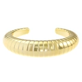 Bold chunky gold-tone ribbed open cuff bracelet with a high-shine polished finish - Ribbed Texture (11431) / KC Gold