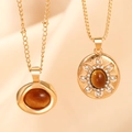 Golden Maillard tiger eye necklaces with oval stone and sunflower crystal pendant - Two-Piece Necklace Set (11)