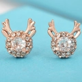 Exquisite rose gold reindeer antler stud earrings with sparkling round crystals - Micro Pave Style (2189) / Rose Gold