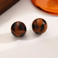 Polished acrylic ball stud earrings featuring a classic dark brown leopard tortoiseshell pattern - Leopard Print Small Round Stud Earrings (12217)