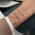 Golden 3-piece bracelet set with butterfly, evil eye, hearts and sparkling rhinestones - Butterfly KC Gold (2643)