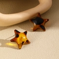 Star-shaped acrylic earrings with tortoiseshell leopard print in warm amber tones - Tortoise Shell Star Stud Earrings (X808) / Tortoise