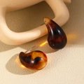 Retro teardrop amber leopard print acrylic earrings with vintage resin texture - Waterdrop Comma Style (9674) / Amber Tortoiseshell
