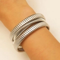 Silver multi-layer coiled spring wrap bracelet with sleek metallic punk finish - Silver Spiral Elastic Bracelet