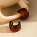 Vintage amber leopard print acrylic hoop earrings with a glossy resin finish - Tortoise Shell Wide C-Shape Hoop Earrings (X811) / Tortoise