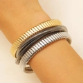 Three-piece metal spring coil bracelets set in gold, silver, and gunmetal gray finishes - Tri-color Spiral Elastic Bracelet