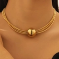 Gold-plated multilayer chain choker necklace with large polished sphere pendant - KC Gold Large Ball Choker (WG-1405)