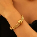 Chic multi-layer gold wire wrap bracelet featuring a large polished metallic bead - KC Gold Large Ball Bracelet (0131)