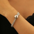 Chic multi-strand silver metal wire bracelet with polished geometric ball bead accent - Silver Large Ball Bracelet (M-396)