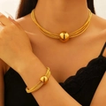 Chic gold multi-strand choker necklace and bracelet set with polished sphere charm - KC Gold Large Ball Necklace Bracelet Set