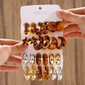 Retro CCB earring set featuring leopard resin and C-shape gold and silver hoops - Vintage Earring Set (4-Card Pack) / Multicolor