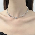 Punk style silver choker necklace with barbed wire design and shiny zircons - White K Industrial Spike Clear Rhinestone (A-1029)