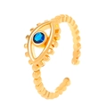 Adjustable golden evil eye ring featuring a blue central stone and beaded band - Gold Beaded Blue Eye Style (8433) / Light Gold