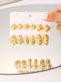 Set chic di 6 paia di orecchini geometrici dorati con borchie e cerchi su scheda display - Oro (8243)