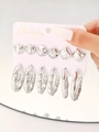 Set di 6 paia di orecchini geometrici argento con perni e cerchi su cartoncino moda - Argento (10369)