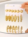 Set di 6 paia di orecchini dorati geometrici a perno e a cerchio con texture martellata - Oro (10322)