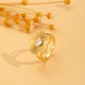 Gouden bloemring met hartvormige zirkoon en verstelbare open ringband voor dames - Hart Zirconia Bloem Open Ring (01 Licht KC Goud 0531) / Licht KC Goud