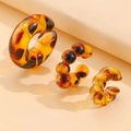 Vintage tortoiseshell resin hoop earrings set with amber leopard pattern for women - Amber Ear Cuff 3-Piece Set / Three-Piece Set / Amber