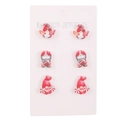 3-pair set of American football and gnome stud earrings with festive red enamel finish - Wood / Football Gnome Style (08 White K Ball X116)