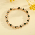 Pulsera de oro rosa con cristales verde esmeralda y blanco circonita para mujer - Estilo Alterno de Piedras Verdes y Blancas (1079)