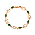 Pulsera de oro rosa con piedras verdes en forma de pera y eslabones de corazón pavé - Estilo de Pera Corazón Verde (10827)