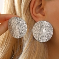 Silver textured round lava earrings with oversized geometric water ripple design - Silver Vintage Round Hammered Texture Style (8955)