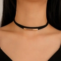 Close-up of double-layer black velvet choker necklace with rose gold curved metal tube - Rose Gold Tube Cord Style / KC Gold