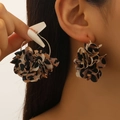 Leopard print fabric flower hoop earrings with stylish textured petals for women - Leopard Print Fabric Flower (WG-0908)