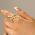 Adjustable golden snake ring with detailed scale texture for women in a wrap style - Snake Ring (4380) / Gold