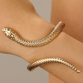 Adjustable gold snake cuff bracelet featuring detailed scale texture and wrap-around design - Snake Bracelet (7087) / Gold