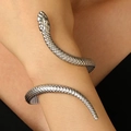 Silver adjustable snake bracelet with detailed scale texture in minimalist wrap style - Snake Bracelet (x740) / Silver