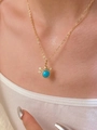 Gold bird and leaf necklace with a round turquoise bead pendant on a fine chain - 3D Bird Gold Leaf Style (kc金7834)