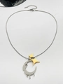 Silver snake chain necklace with gold star and silver lava moon pendant - Lava Gold Star Silver Moon Necklace (M-301) / Moon Silver