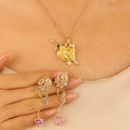 Gotisches Set aus Rosen Halskette und Ohrringen mit rosa Herz Edelsteinen - Rose Halskette Und Ohrringe Stil