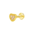 Golden heart labret stud featuring three pink zircon stones for ear or lip piercings - Gold Heart / Pink Stone (K-951)
