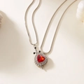 Gothisches Silber-Schlangenkette-Set mit rotem Herz-Edelstein und Schwert-Anhänger - Silber Rotes Herz Schwert Stil (11472)