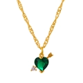 Goldene Halskette mit Herz-Pfeil-Motiv, grünem Edelstein und Wasserwellenkette - Gold Grüner Edelstein Stil (A-823)