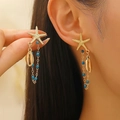 Orecchini a stella marina e conchiglia in oro con perle azzurre e catene eleganti - Stile Stella Marina Conchiglia Perla Celeste (5795) / oro kc