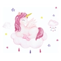 Detail eines rosa Aquarell-Einhorn-Wandstickers mit Wolken und Sternen für Kinderzimmer - 30*60cm Bedruckt